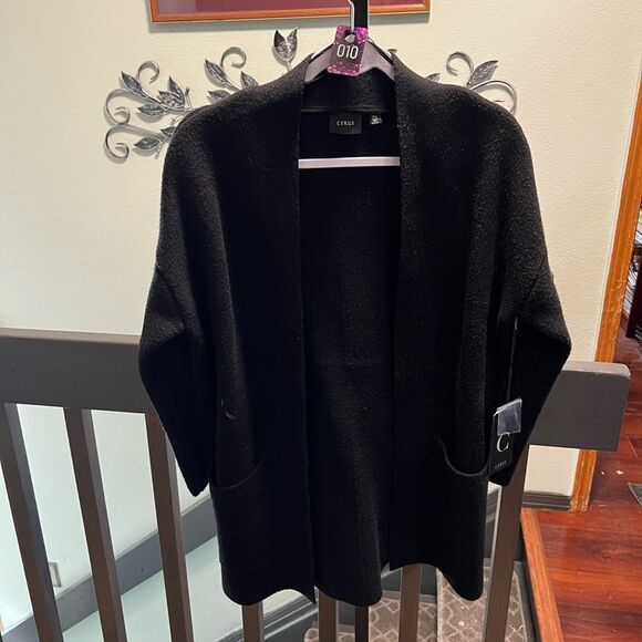 NWT Cyrus Black Long Sweater Open Cardigan 2 Pockets #MC010 - Picture 6 of 6